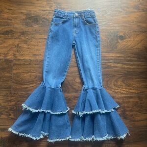Cavenders Cowgirl Hardware bell bottom fringe flair little girl jeans